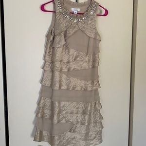 Gold ruffle cocktail dress